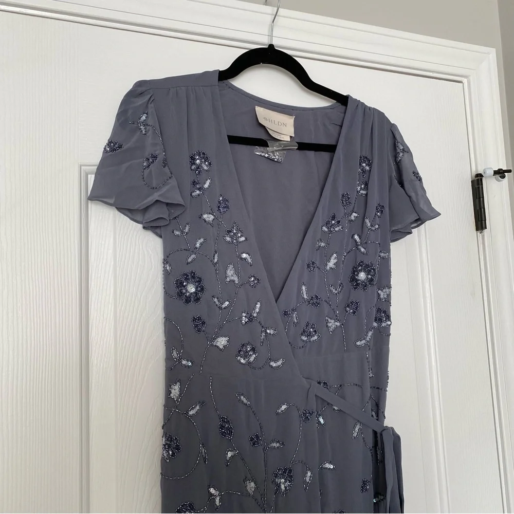 BHLDN Plymouth Grey Beaded Maxi Wrap Dress - Picture 9 of 10
